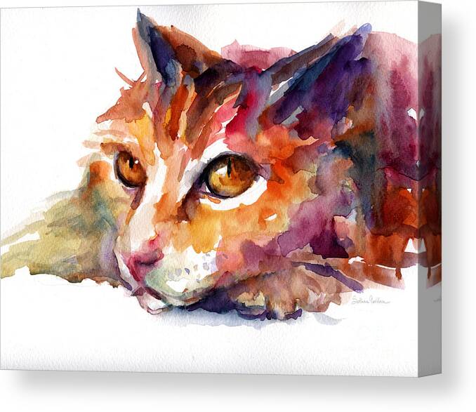 Orange Tubby Cat Canvas Print featuring the painting Watercolor orange tubby cat by Svetlana Novikova