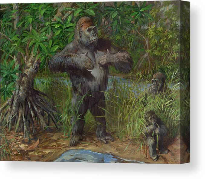 Wildlife Canvas Print featuring the painting Western Lowland Gorilla by ACE Coinage painting by Michael Rothman