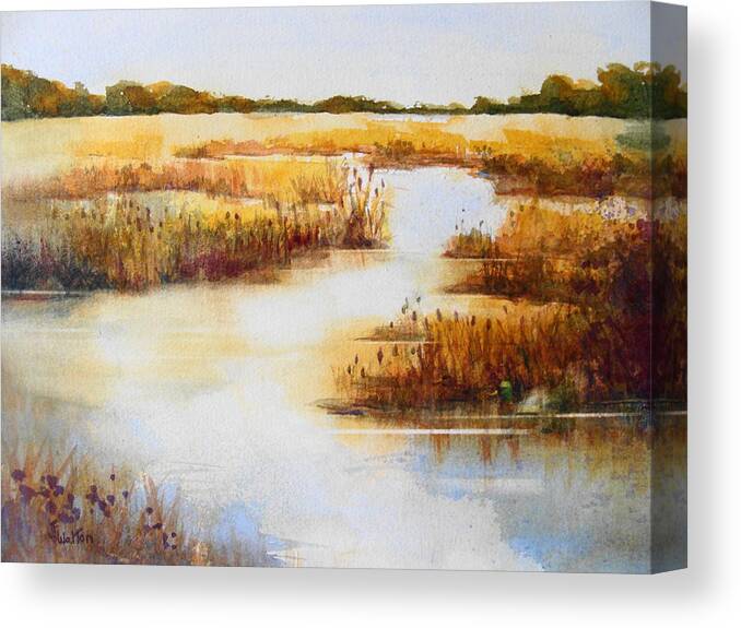 Watercolor Canvas Print featuring the painting Wetland Gold by Judy Fischer Walton