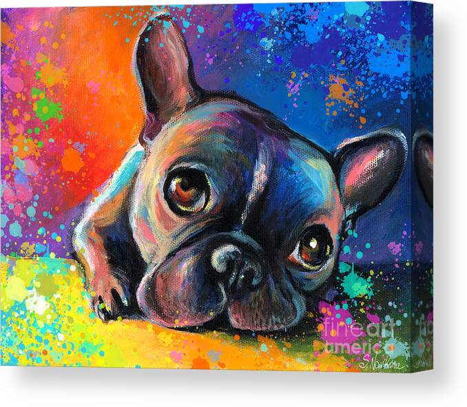 French Bulldog Prints Canvas Print featuring the painting Whimsical Colorful French Bulldog by Svetlana Novikova