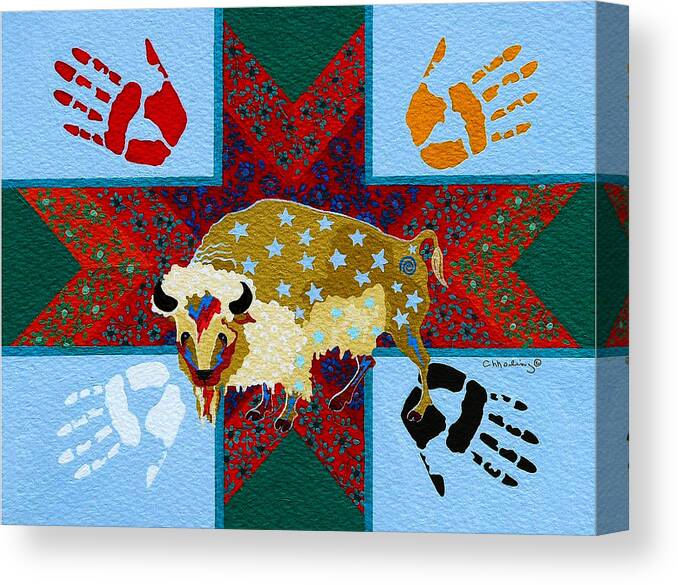 America Canvas Print featuring the painting White Buffalo Calf Legend by Chholing Taha