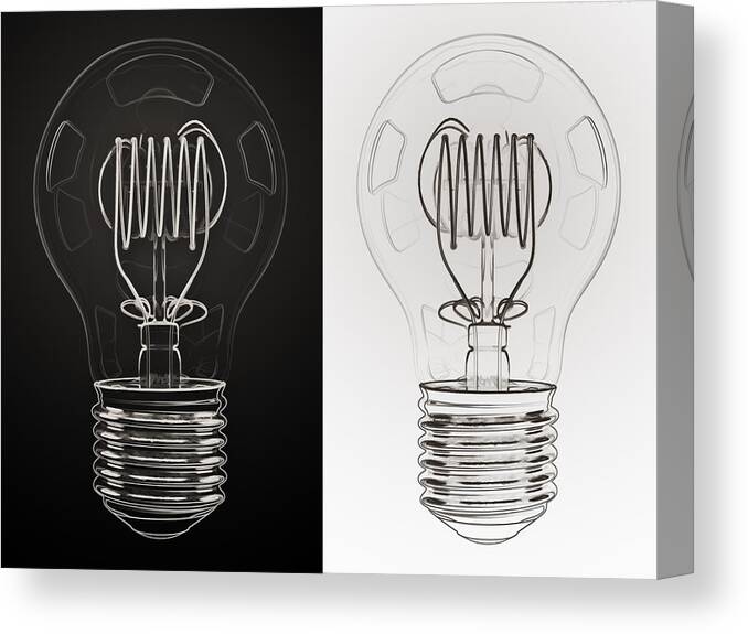 Bulb Canvas Print featuring the digital art White Bulb Black Bulb by Scott Norris