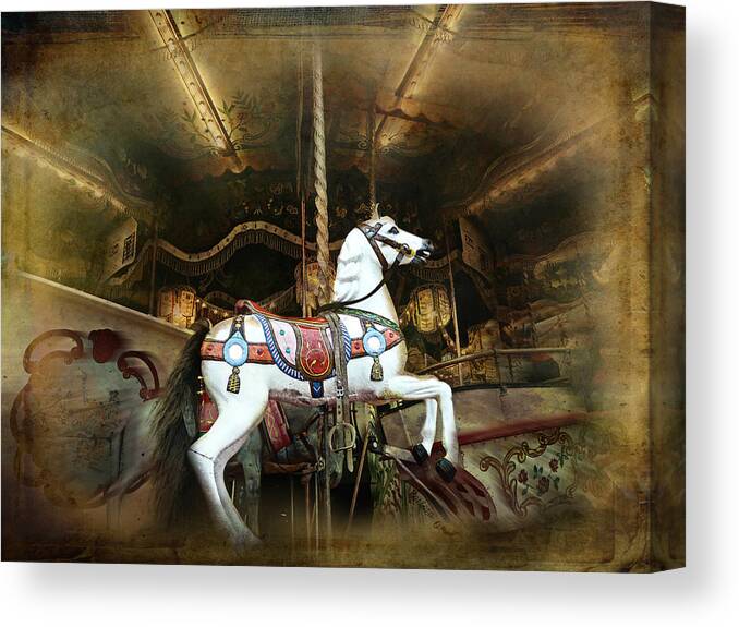 Merry Go Round Canvas Print featuring the photograph Wild wooden horse by Barbara Orenya