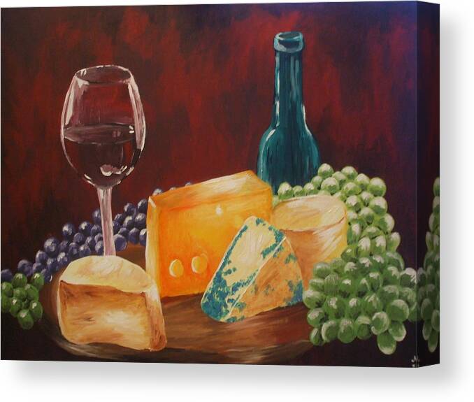 Wine Canvas Print featuring the photograph Wine and cheese by Meagan Johnson