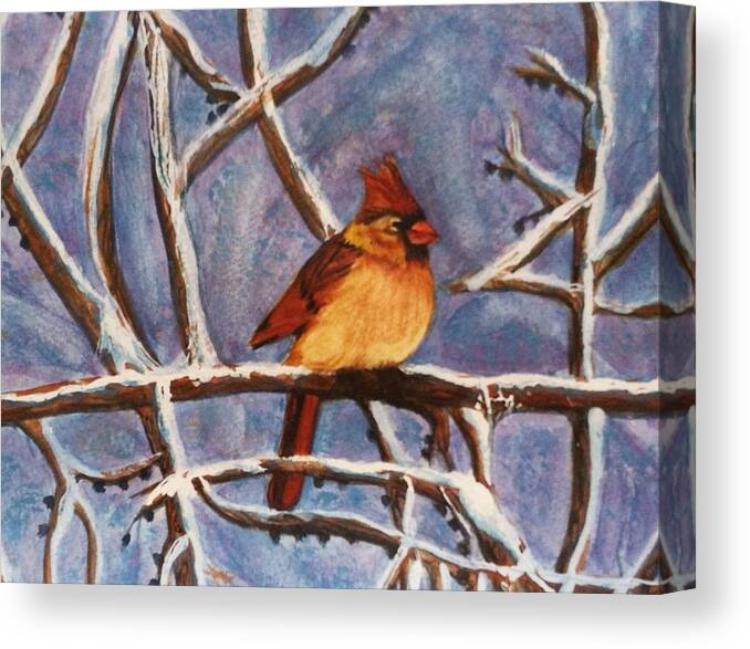 Female Cardinal Canvas Print featuring the painting Winter Cardinal by Linda Markwardt