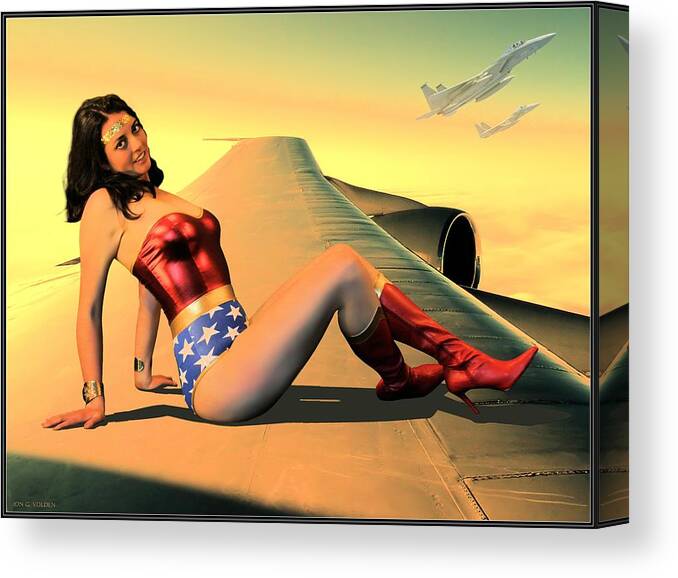 Wonder Woman Canvas Print featuring the painting Wonder Warrior Hitching A Ride by Jon Volden