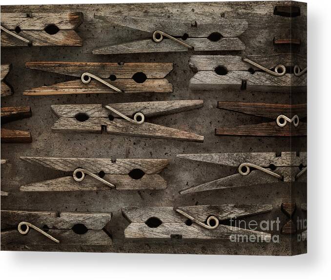 Spring Canvas Print featuring the photograph Wooden Clothespins by Priska Wettstein