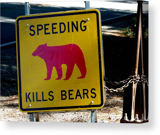 Yosemite National Park Canvas Print featuring the photograph Yosemite Bear Sign Speeding Kills Bears by Jeff Lowe