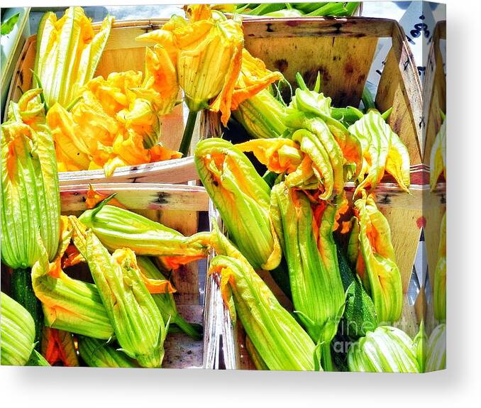 Squash Blossoms For Sale Canvas Print featuring the photograph You Eat These? by Patricia Greer