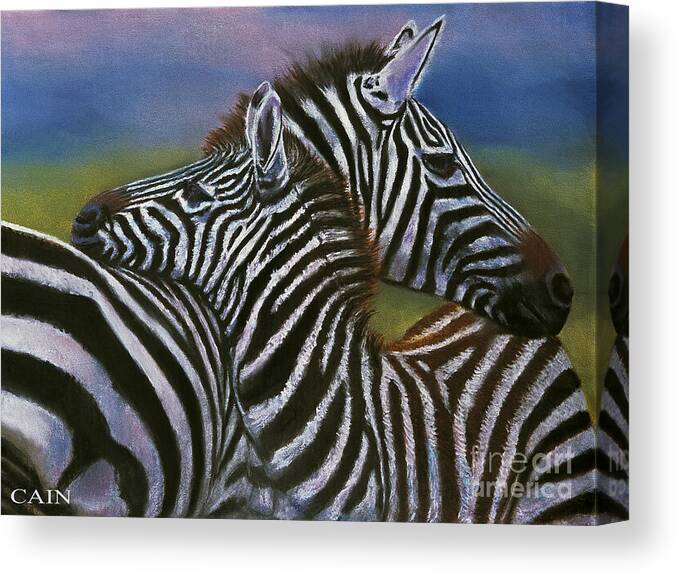 Zebras Canvas Print featuring the painting Zebras In Love Giclee Print by William Cain