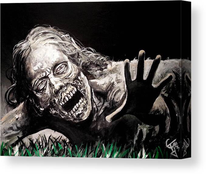 The Walking Dead Canvas Print featuring the painting Zombie Bike Girl by Tom Carlton