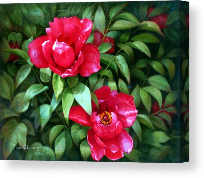 Flower Canvas Print featuring the painting Peonies by Yoo Choong Yeul