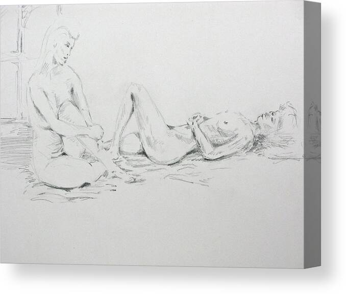 Nudes Canvas Print featuring the drawing 2 Close Friends by Brian Sereda
