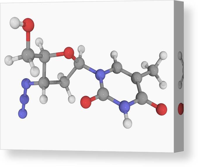 Horizontal Canvas Print featuring the digital art Zidovudine Drug Molecule #2 by Laguna Design