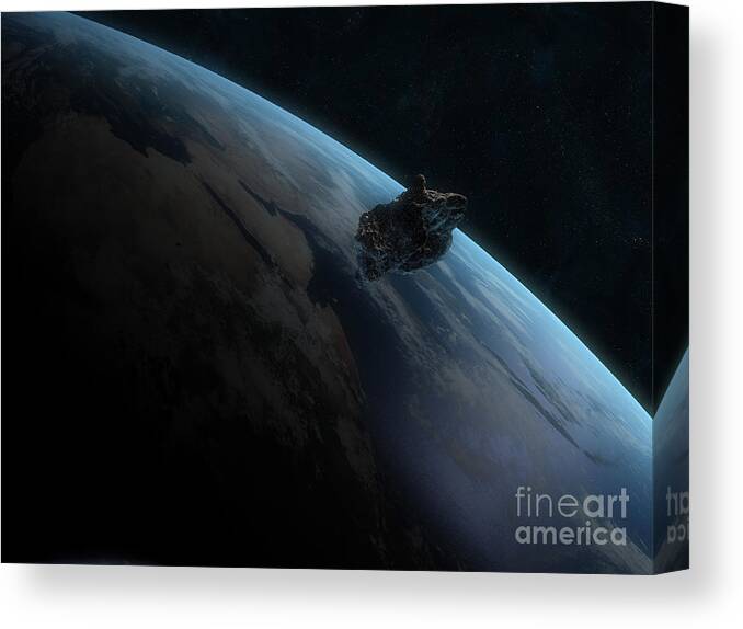 Horizontal Canvas Print featuring the digital art Asteroid In Front Of The Earth #3 by Carbon Lotus