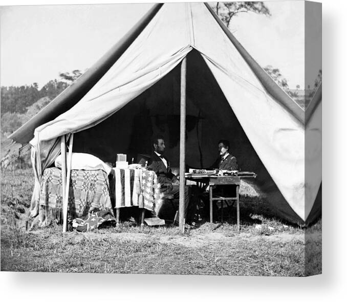 abraham Lincoln Canvas Print featuring the photograph Abraham Lincoln meeting with General McClellan - Antietam - October 3 1862 by International Images
