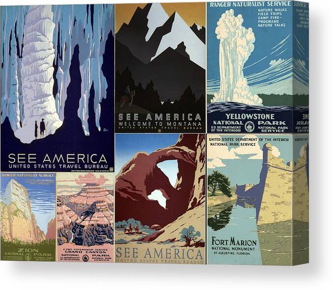 America Scenes Canvas Print featuring the photograph America The Beautiful Vintage Posters Collage by Don Struke