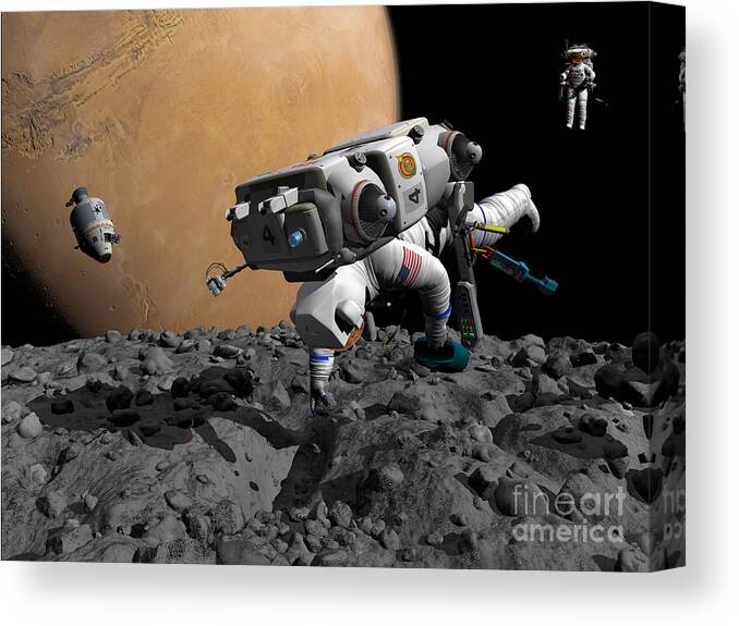Astronautics Canvas Print featuring the digital art An Astronaut Makes First Human Contact by Walter Myers