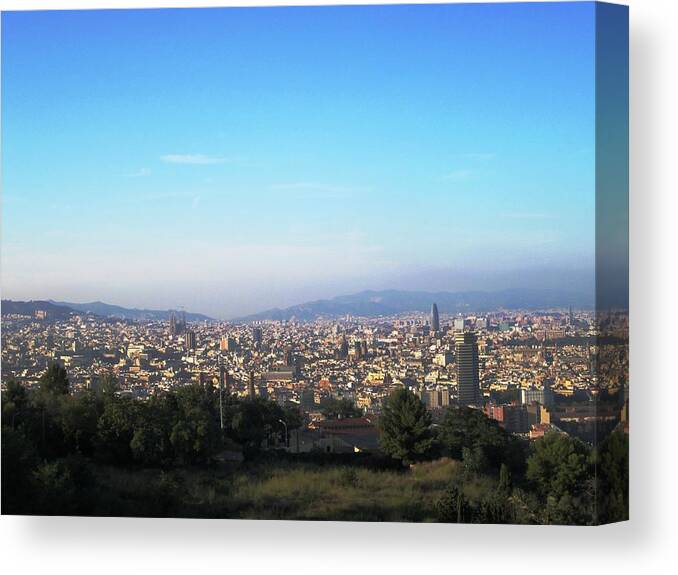 Harbor Canvas Print featuring the photograph Barcelona Panoramic City View II Spain by John Shiron