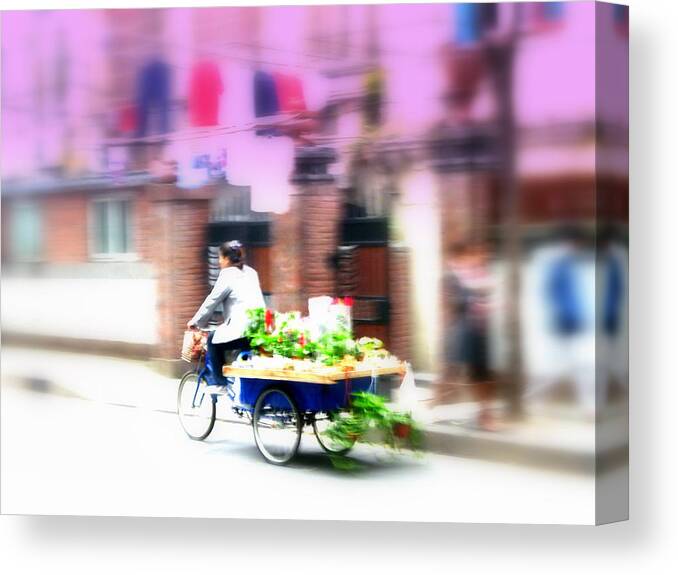 Asia Canvas Print featuring the photograph Biking the veggies in Shanghai by Funkpix Photo Hunter