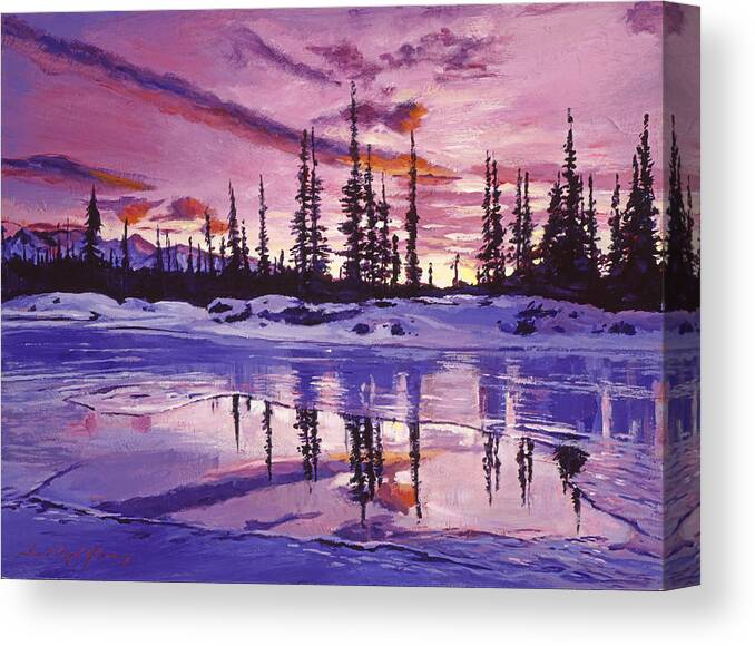 Landscape Canvas Print featuring the painting Blue Winter Sunrise by David Lloyd Glover