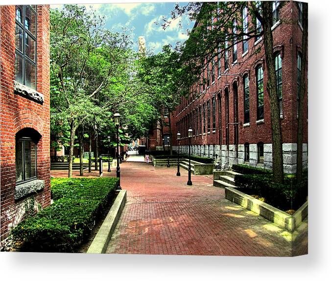 Building Canvas Print featuring the photograph Boott Cotton Mills Courtyard 2 by Mark Sellers