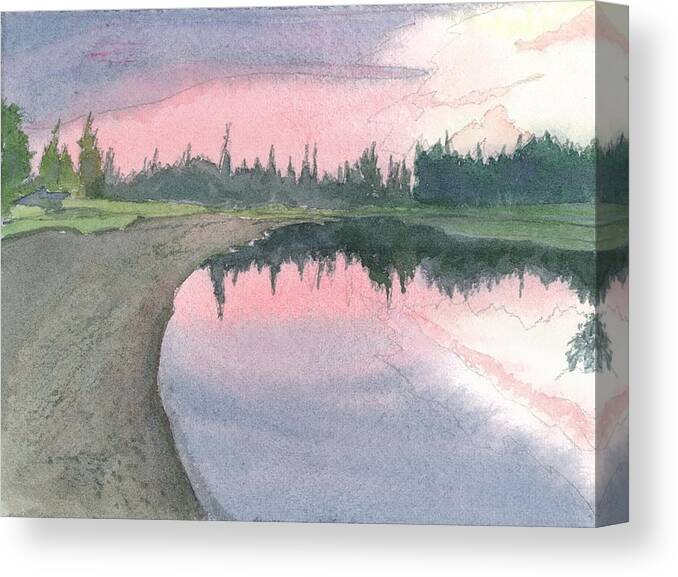 Alaska Canvas Print featuring the painting Chena River Sunset - 1 by Joel Deutsch