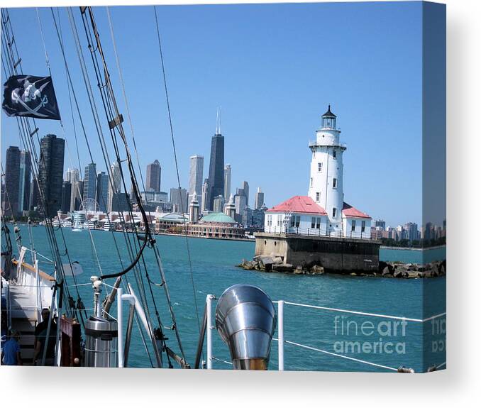 Chicago Canvas Print featuring the pyrography Chicago Harbor Lighthouse by Sonia Flores Ruiz