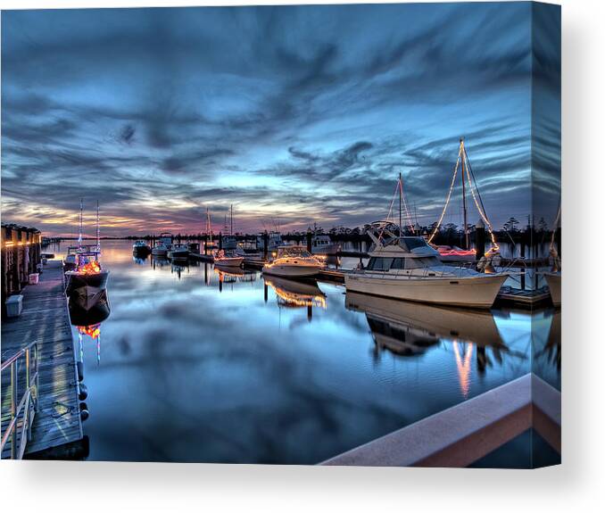 Christmas Canvas Print featuring the photograph Christmas at the Marina by Mike Covington