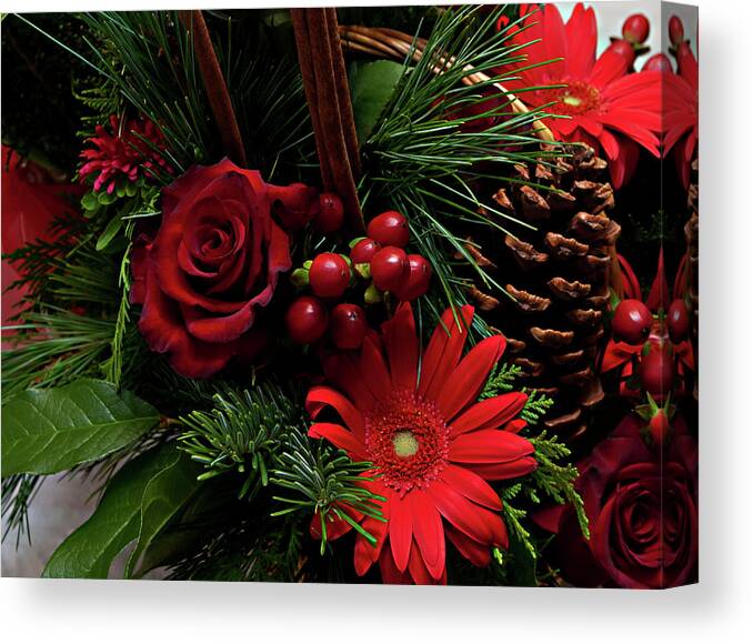 Christmas Canvas Print featuring the photograph Christmas Florals by ShaddowCat Arts - Sherry