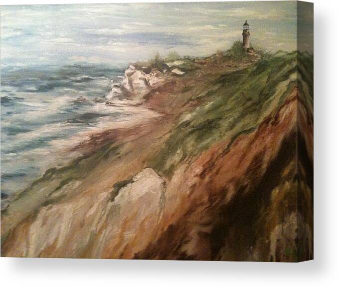 Lighthouse Canvas Print featuring the painting Cliff Side - Newport by Karen Ferrand Carroll