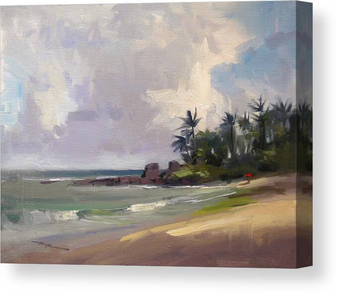Haleiwa Canvas Print featuring the painting Clouds over Laniekea by Richard Robinson