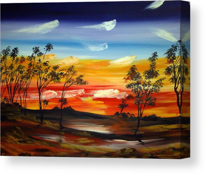 Australia Canvas Print featuring the painting Desert fire by Roberto Gagliardi