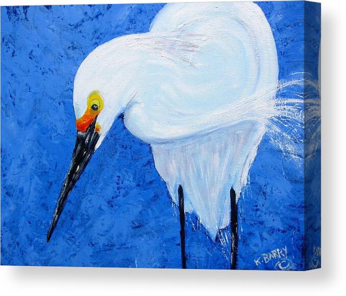 Egret Canvas Print featuring the painting Egret Hunting by Kathryn Barry