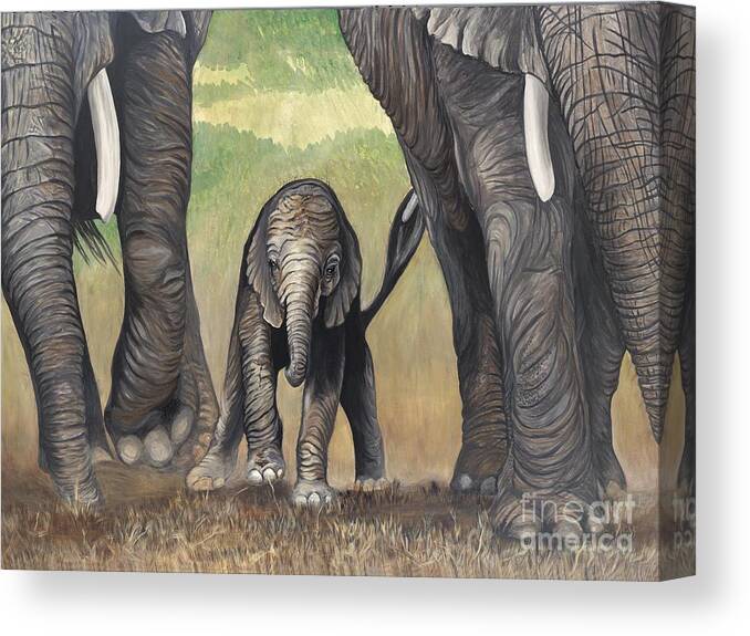 Baby Elephant Canvas Print featuring the painting Elephant Trio by Patty Vicknair