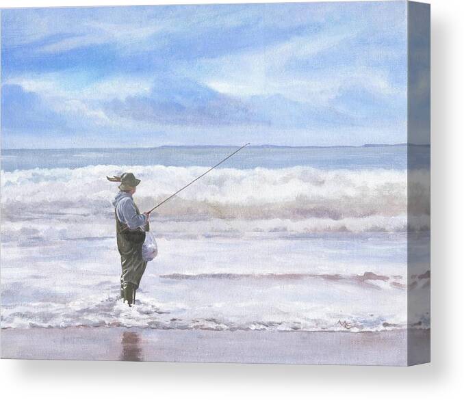 Fisherman Canvas Print featuring the painting Fisherman in Wales by Maureen Carter