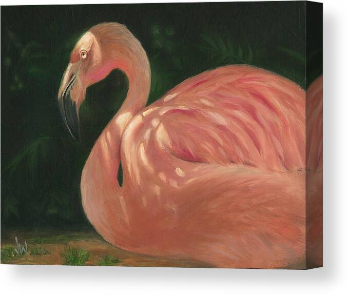 Flamingo Canvas Print featuring the painting Flamingo in Dappled Light by Joe Winkler