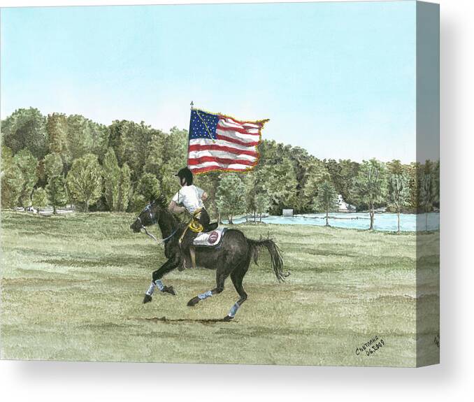 Landscape Canvas Print featuring the painting Flying the Colors at a Gallup by Svetlana Jenkins