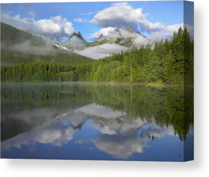 00175311 Canvas Print featuring the photograph Fortress Mountain Shrouded In Clouds by Tim Fitzharris