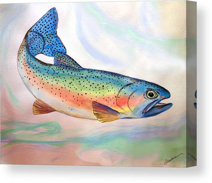 Fish Canvas Print featuring the painting Full On Trout by Alethea M