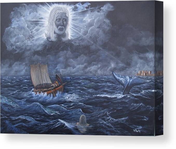 God Canvas Print featuring the painting God Summons the Whale by Vicky Path