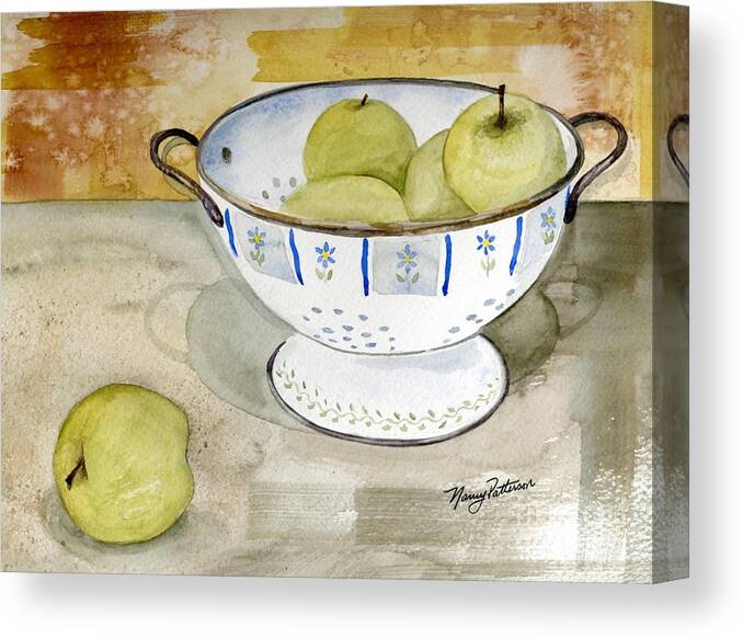 Yellow Apples Canvas Print featuring the painting Golden Apples by Nancy Patterson