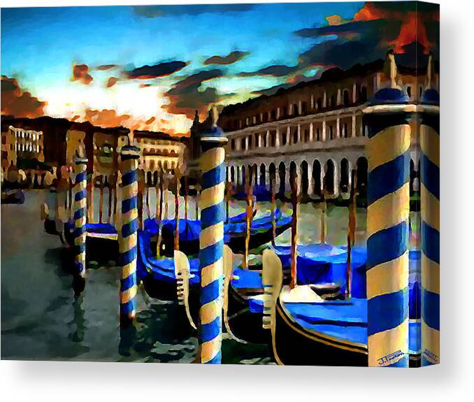 Venice Canvas Print featuring the digital art Gondolas Under A Summer Sunset by Jann Paxton