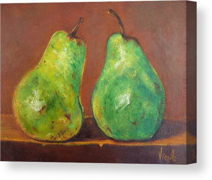 Vibrant Still Life Paintings Canvas Print featuring the painting Green Pears by Virgilla Lammons