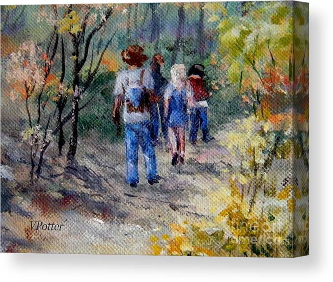 Hikers Canvas Print featuring the painting Hikers by Virginia Potter