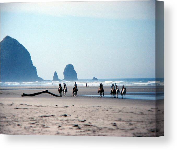 Horses Canvas Print featuring the mixed media Horse Riders on Canon Beach Oregon by Bruce Ritchie