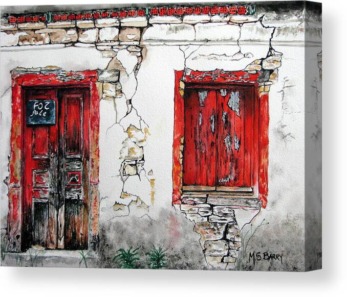 Greek House Canvas Print featuring the painting House For Sale by Maria Barry