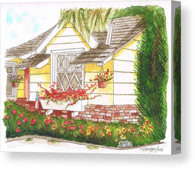 Outdoors Canvas Print featuring the painting House with garden in Bel Air - Hollywood Hills - California by Carlos G Groppa