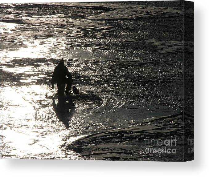 Fisherman Canvas Print featuring the photograph Ice fisherman by Yumi Johnson