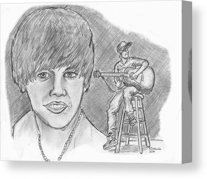 Canvas Print featuring the drawing Justin Bieber- Bieber Fever by Chris DelVecchio